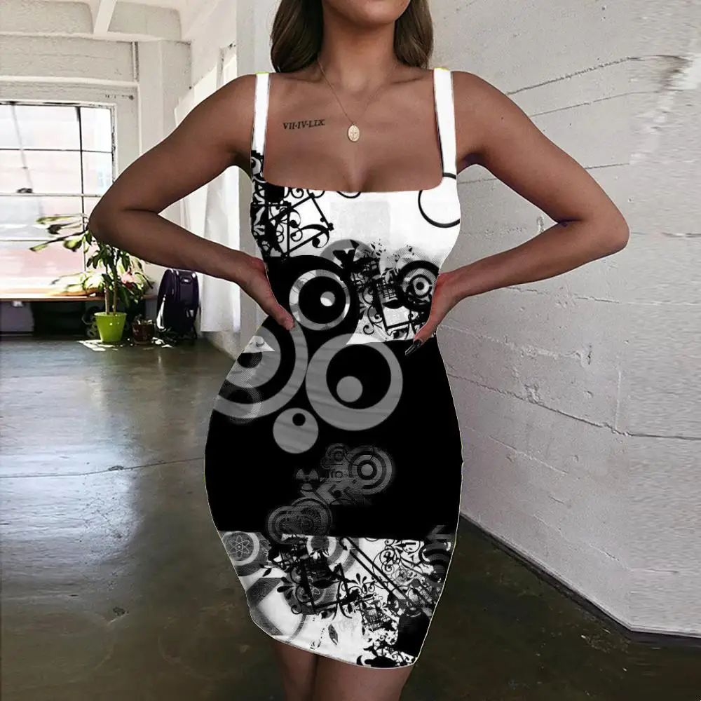 

Женский абстрактный сарафан KYKU, черный и белый психоделический сарафан с 3D-принтом и лямкой на шее без рукавов, одежда для вечеринки