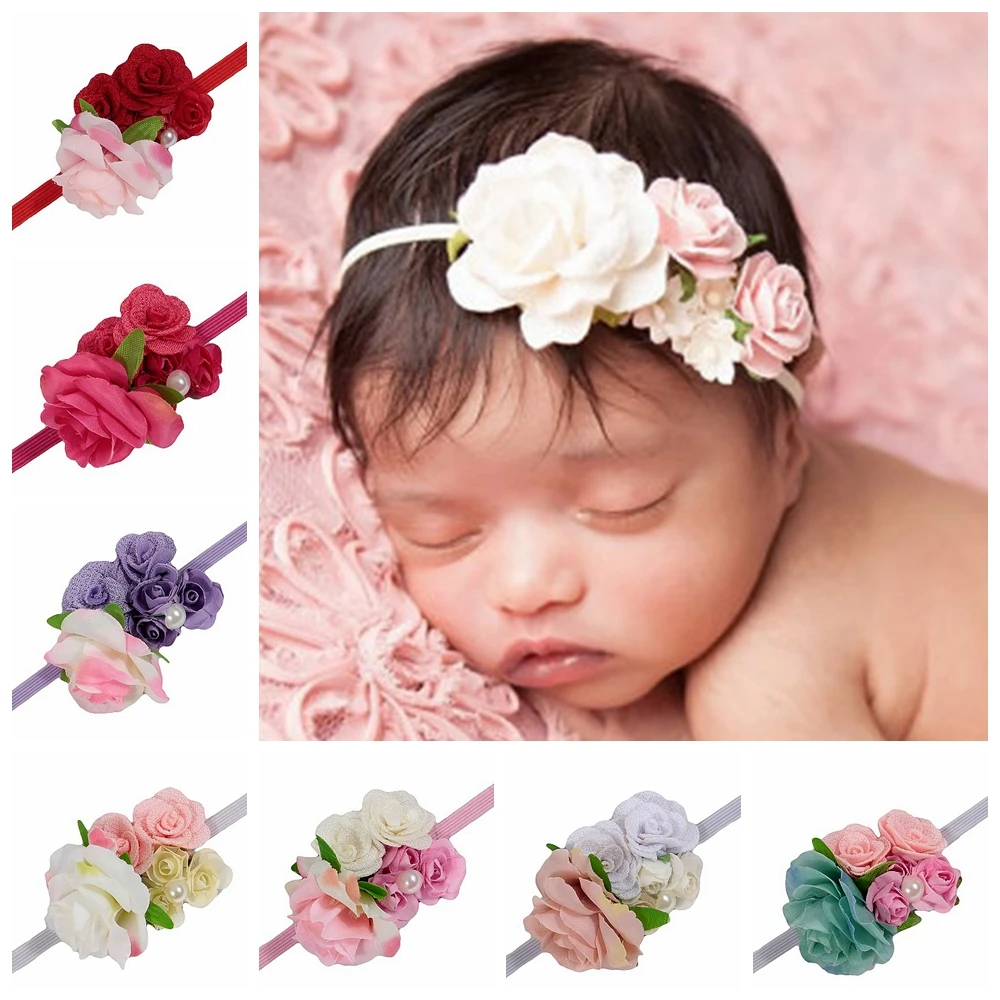

Yundfly 1PCS Rose Fabric Flower Baby Girls Headbands Newborn Toddler Elastic Hair Bands Photo Shoot Hair Accessories Cute Gifts