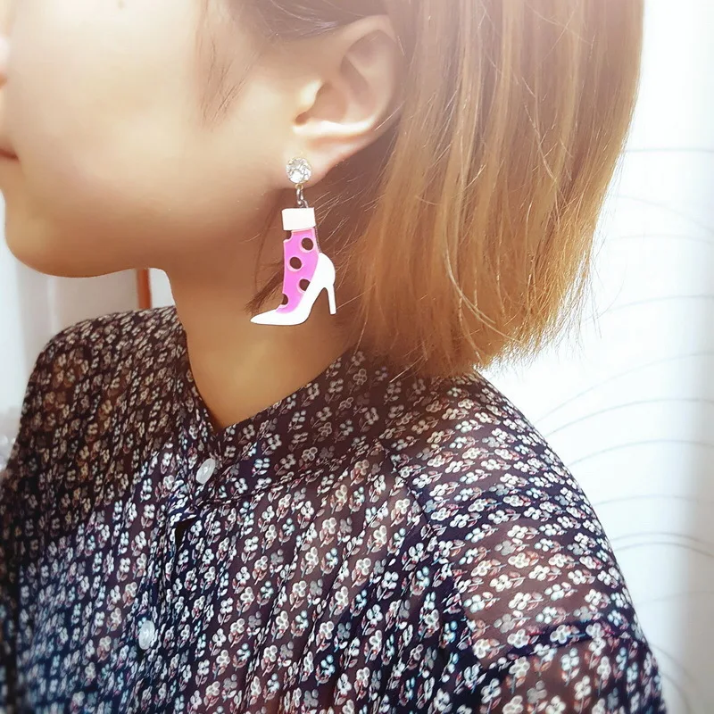 Модные милые Изящные розовые акриловые серьги на высоком каблуке женские