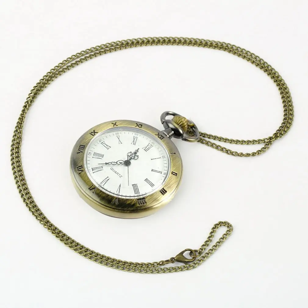 

Часы наручные в римском стиле для мужчин и женщин, винтажные полые Кварцевые карманные наручные часы с бронзовым механизмом, цепочка с подв...
