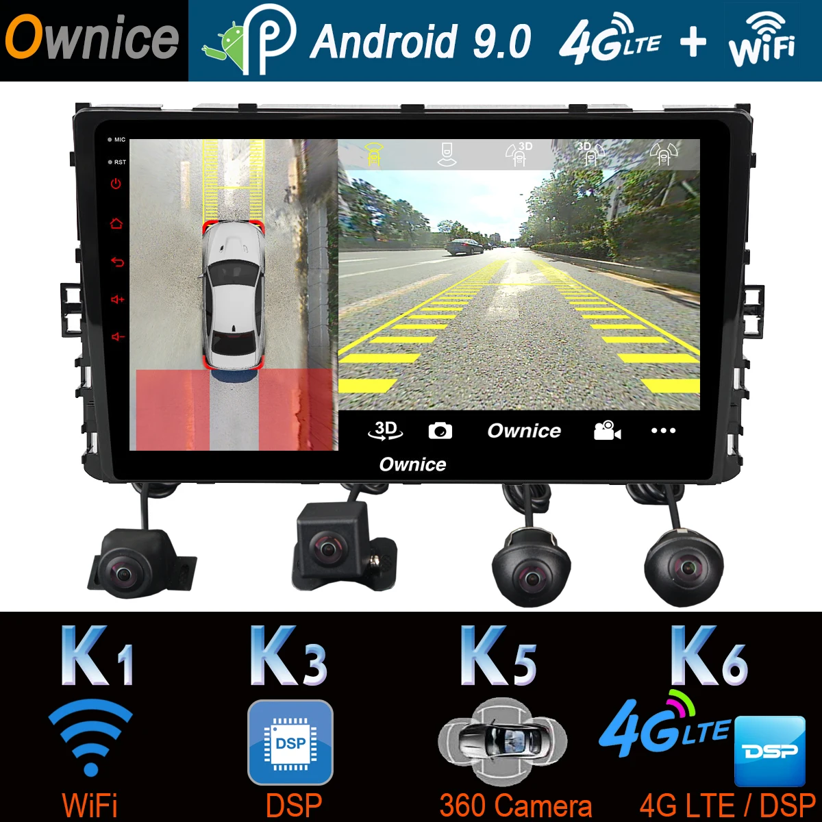 Автомобильный мультимедийный плеер с камерой 360 ° Android 9 0 8 ядер 4 + 64 ГБ DSP GPS радио