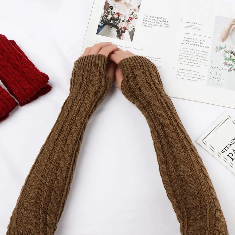 

Women Girls Button Length 50cm Fingerless Knitted Gloves Arm Warmers Wool Mittens Long Gloves