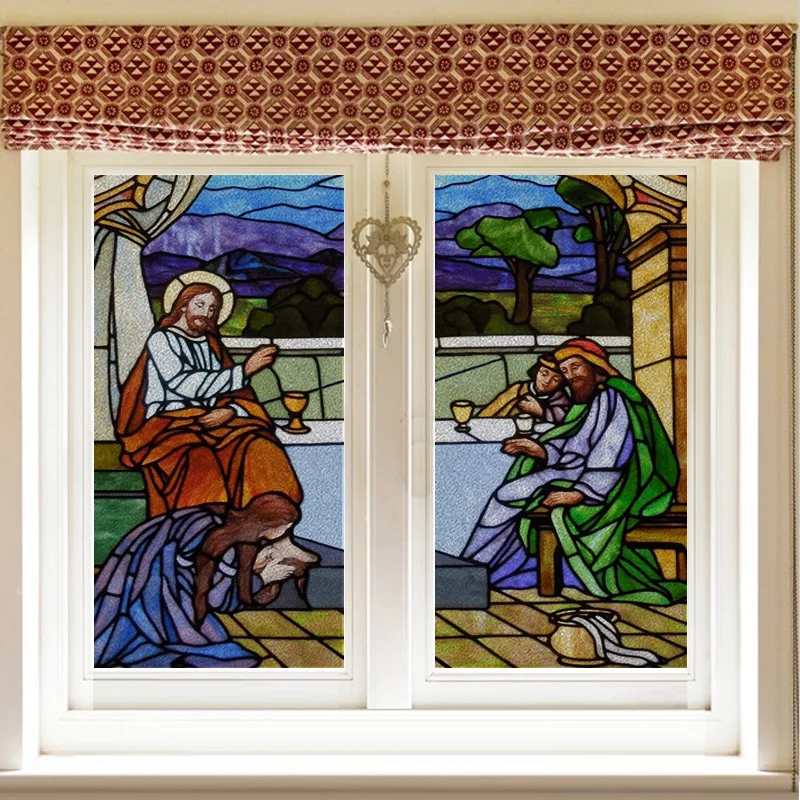 Custom Size Stained Glass Window Film Tiffany style Jesus Angel Picture Sticker Frosted Static Cling Home Church Office Decor | Дом и сад