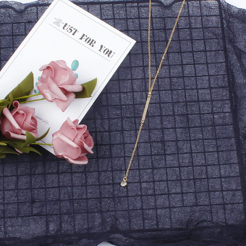 Модное Длинное ожерелье с подвеской кристаллами женское простое металлическое