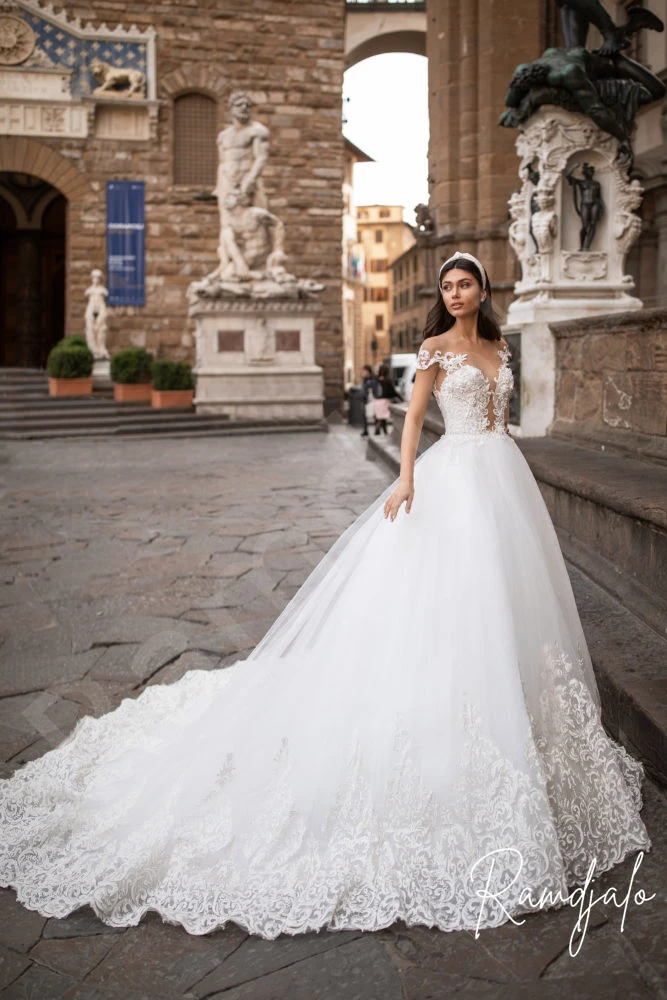 

Glamorous Latest Wedding Dresses 2021 Illusion Off The Shoulder Cap Sleeve Cathedral Open Back Tulle Princess A Line Bridal Gown