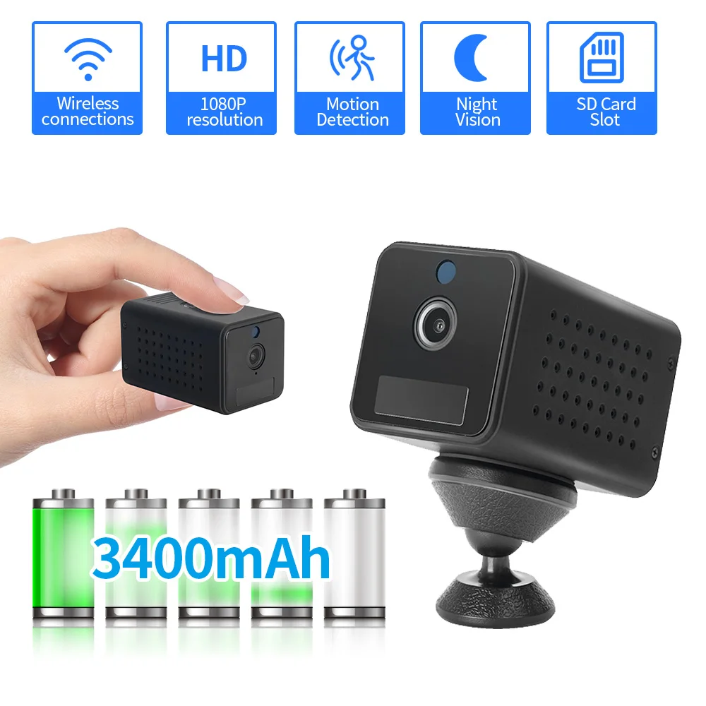 

1080P Mini Wifi Camera Small Rechargeable Battery Powered Wireless CCTV Security Surveillance Camera Night Vision Cam