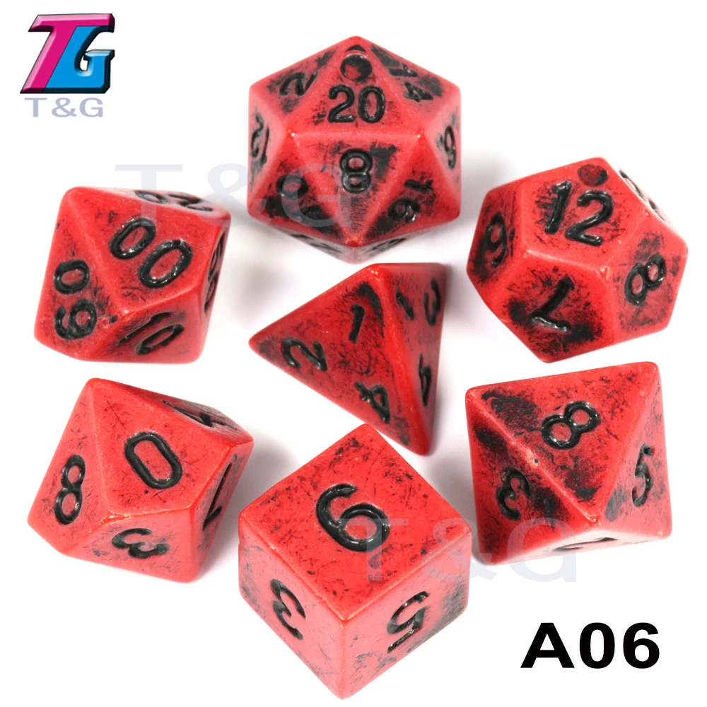 A06 7 шт./компл. многогранные TRPG игры для подземелий драконов непрозрачные D4-D20 многогранные кости Поп для настольной игры - Цвет: A06