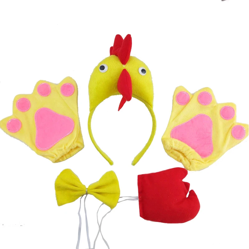 Kid Party Props Girl Cock Chicken Duck Goose Cosplay Headband Tutu Skirt Tail Gloves Set Halloween Birthday Gift Costume