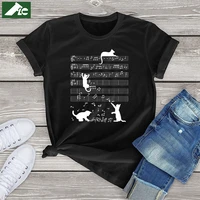 kawaii cat graphic tee tops kitty playing music funny womens vintage t shirt oversized female t shirt unisex cotton streetwear