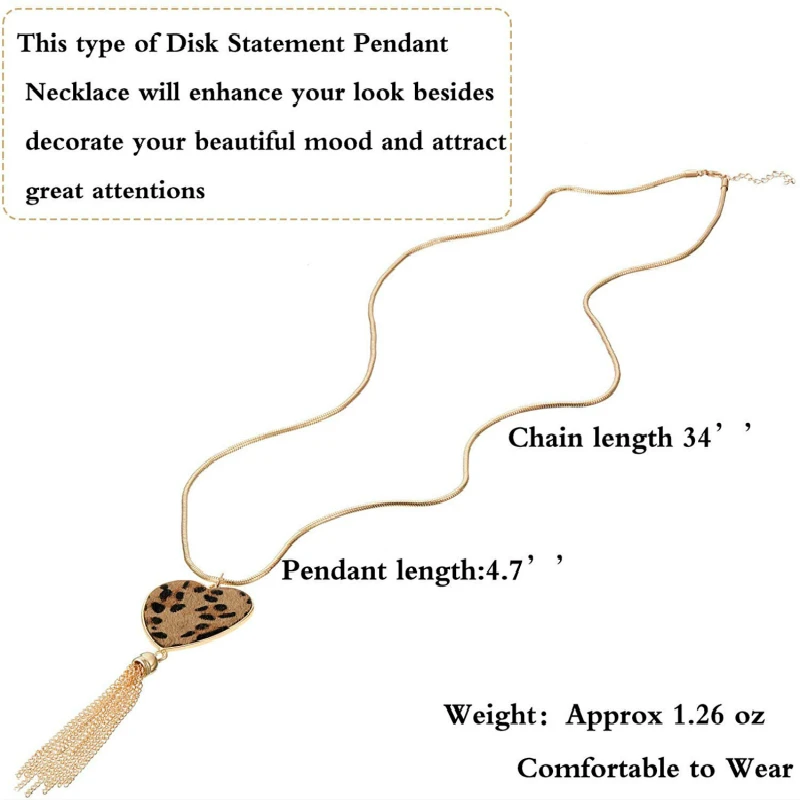 Новые длинные ожерелья для женщин с леопардовым принтом кисточками подвеска