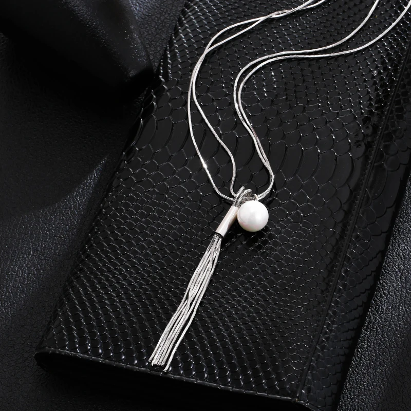 

Korean Long Necklace for Women Autumn Winter Statement Sweater Chain Fashion Pearl with Tassel Pendant Necklaces Gift Wholesale