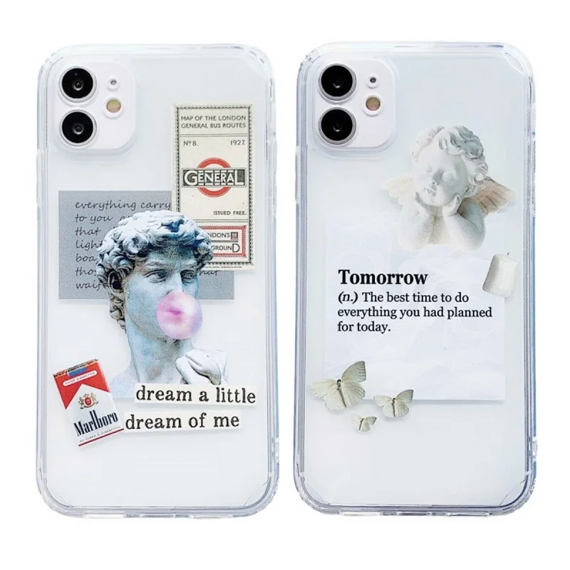 

Cartoon Angel David Straight Edge Phone Case For iPhone 12 Mini 11 Pro XS Max X XR 7 8 Plus Clear Soft TPU Airbag Cover Coque