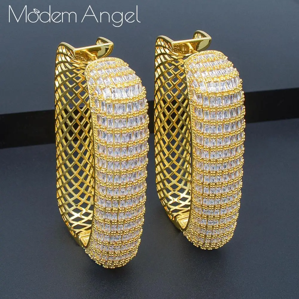 ModemAngel роскошные квадратные ювелирные изделия полные фианиты медь 3 тона