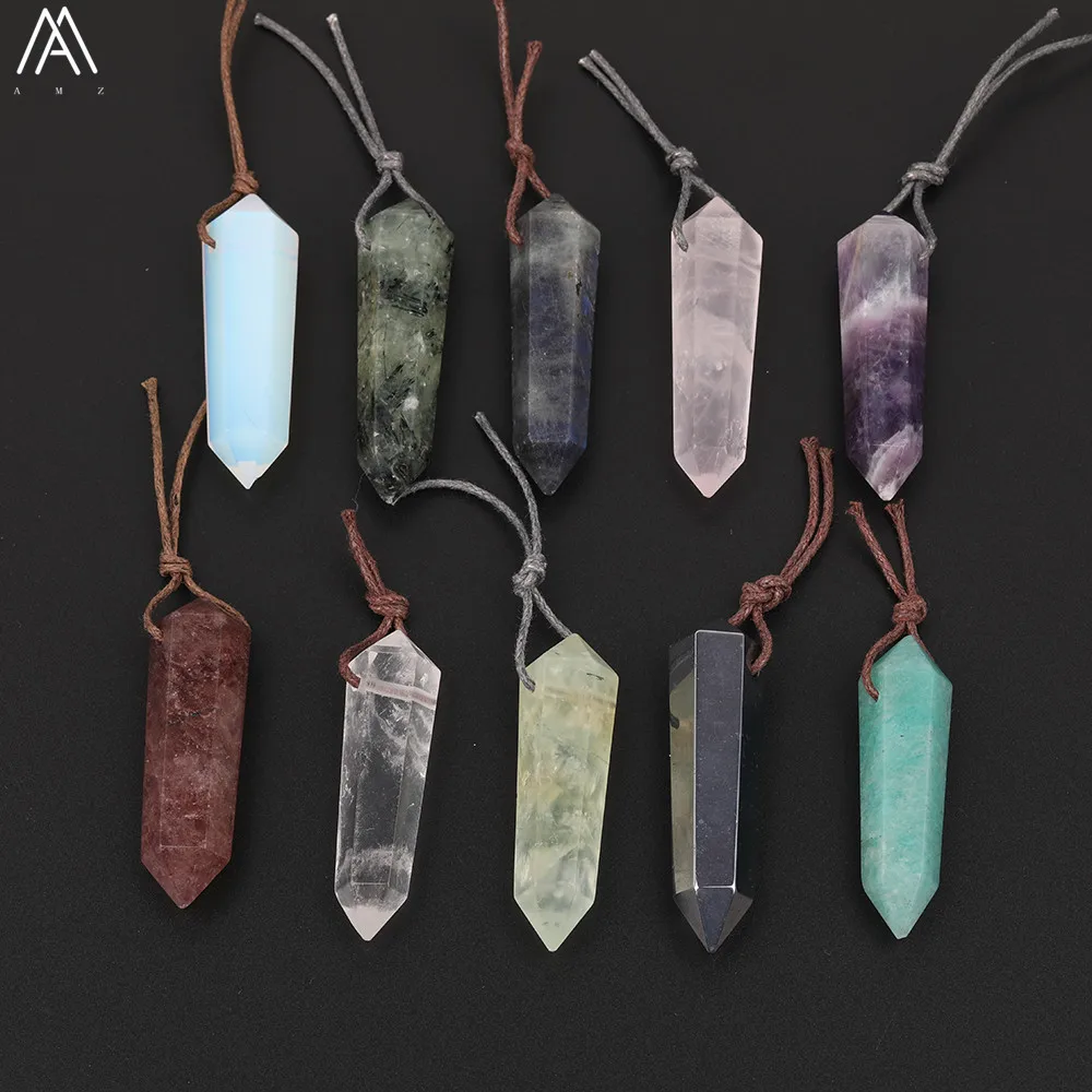 5pcs/Lot Random Sales Natural Gems Stone Double Point Pendants Necklace Hexagon Quartz Crystal Jewelry Findings FZ-77AMAB | Украшения и
