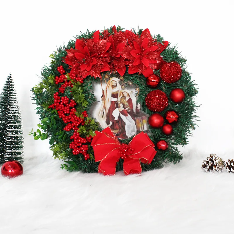 Corona de Navidad sagrada con luces artificiales, adornos colgantes de pared para puerta delantera, decoraci&oacute;n de &aacute;rbol de Feliz Navidad, 40cm-2