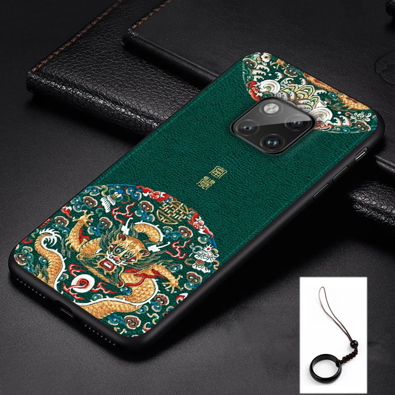 Green Rich For Huawei P30 P30 Pro Mate 20 20X Honor 20 Pro 20i Lite Nova 5T Case Antifingerprint Shockproof PU Leather Embossed Cover Funda - Цвет: Green Rich