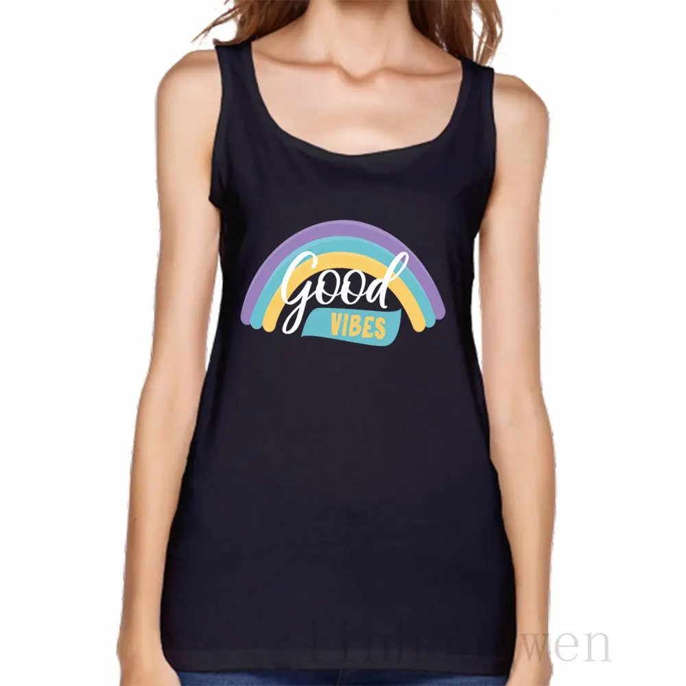 

Rainbow Print Good Vibes Cute Tops Tank Top O-Neck Novelty Anti-Wrinkle Summer Trend Tops Tee Funny Casual Designer Vest