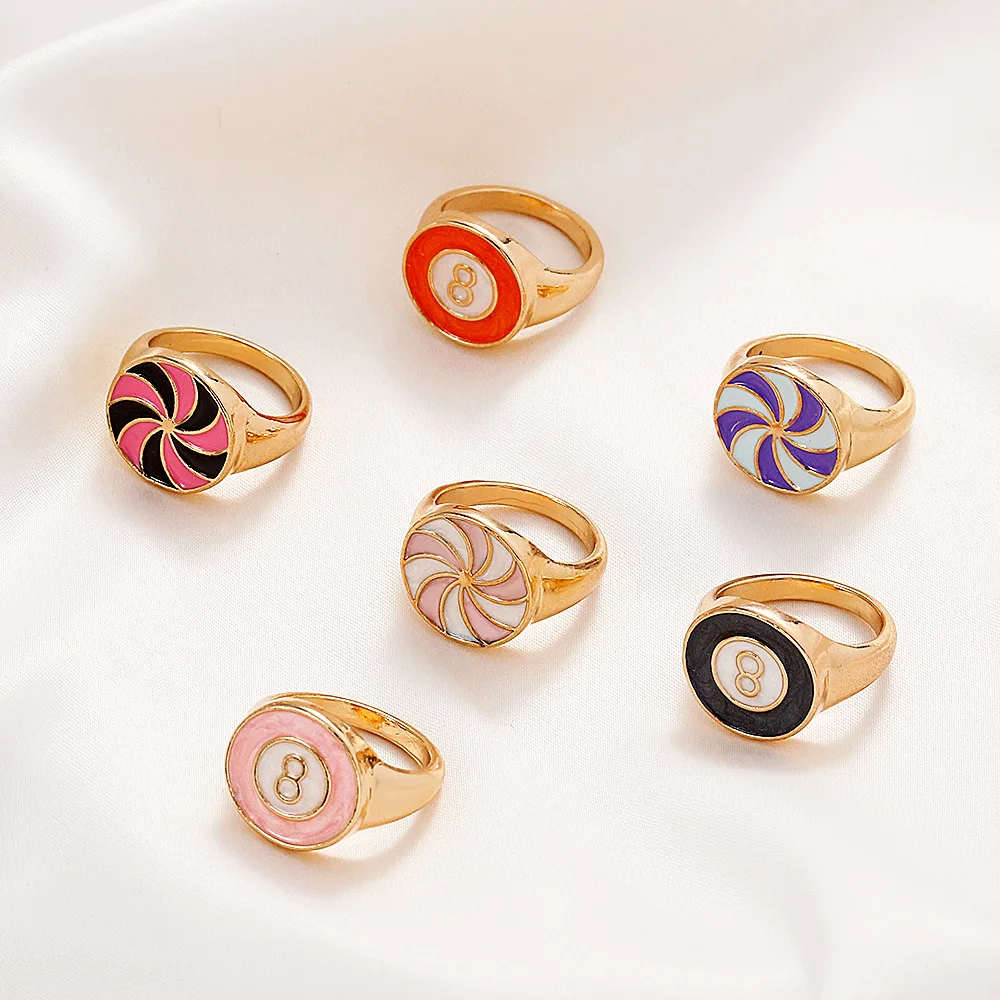 

2021 Korean Rings for Women Dripping Oil Handmade Enamel Lovely Metal Unique Trendy Couple Ring Party Fashion Jewelry