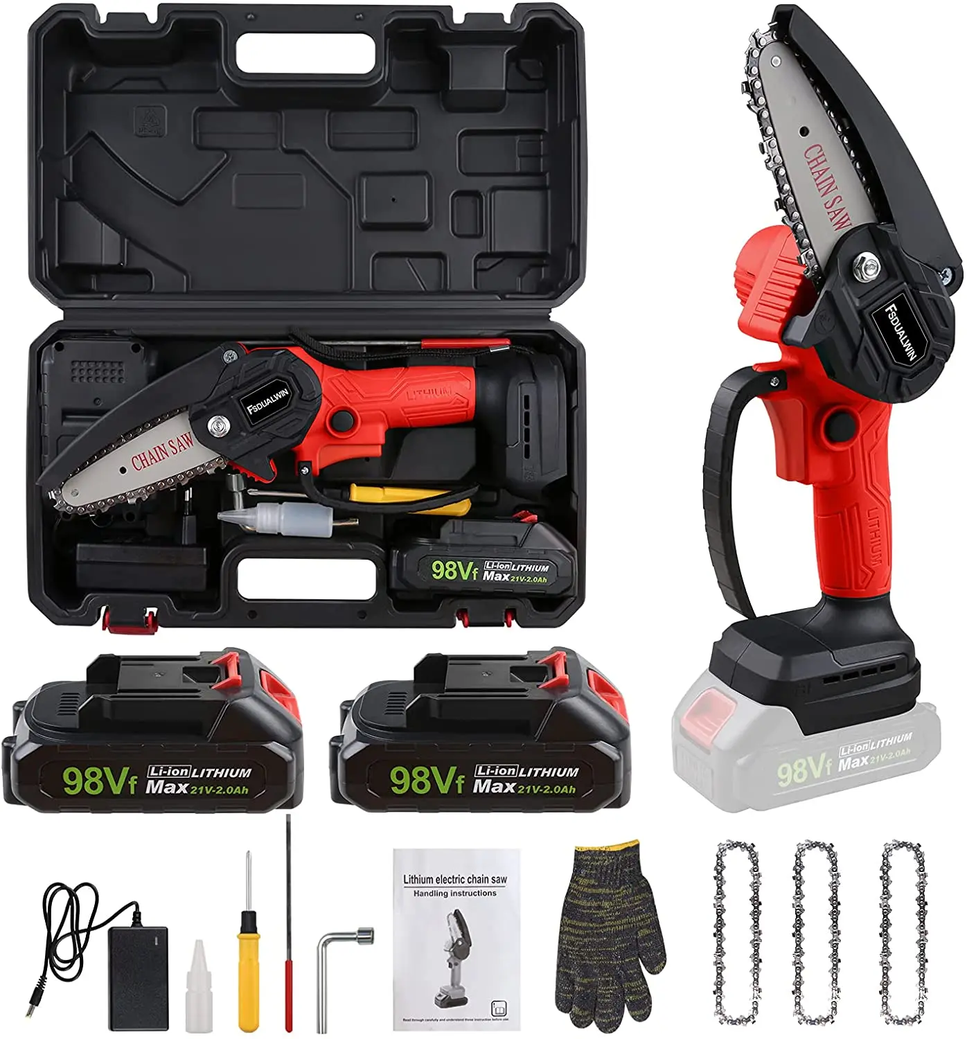 

Мини-бензопила, 4-дюймовая электрическая бензопила с перезаряжаемыми батареями, портативная беспроводная мини бензопила и металлическая т...