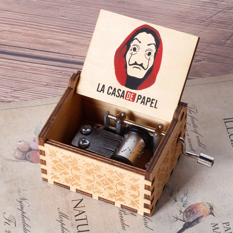 Античная деревянная музыкальная шкатулка с рукояткой LA CASA DE PAPEL Bella Hello Queen для