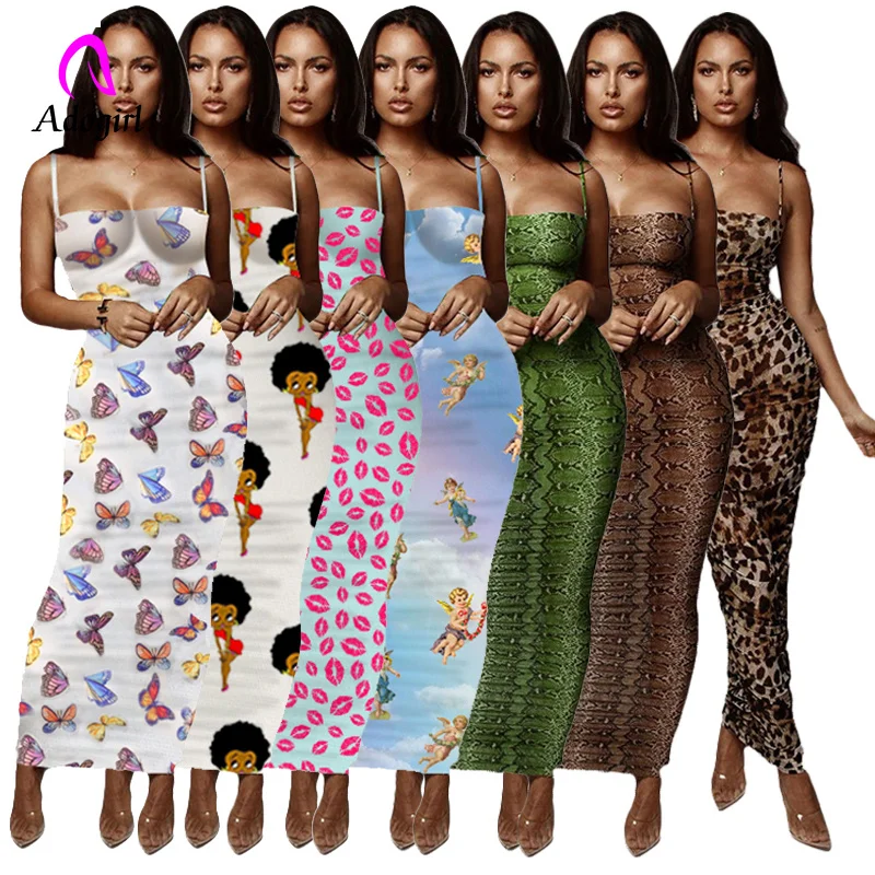 Цветной принт женское длинное Макси платье без бретелек элегантное для ночного