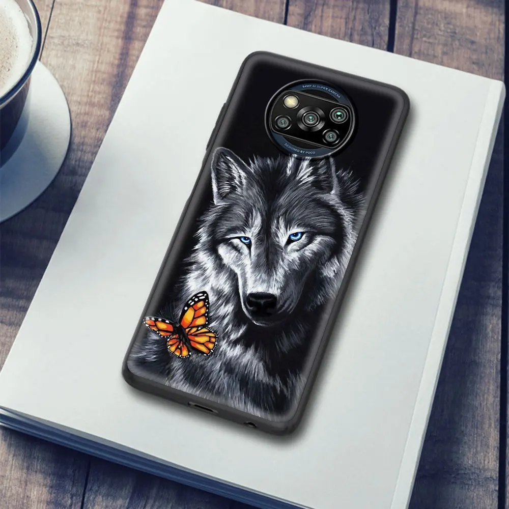 

Case for Xiaomi Mi Note 10 Pro 10T 5G Poco X3 NFC C3 A2 Lite 9T CC9E Black Matte Coque Phone Cases Angry Animal Wolf Face