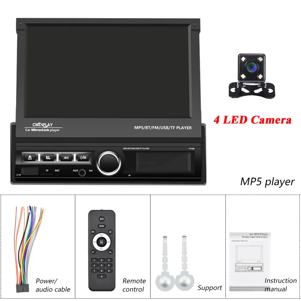 With 4 LED Camera Camecho 1 Din автомобильное радио Bluetooth зеркало ссылка Автомобильный мультимедийный плеер сенсорный экран Выдвижной MP5 плеер USB аудио стерео радио - Цвет: With 4 LED Camera