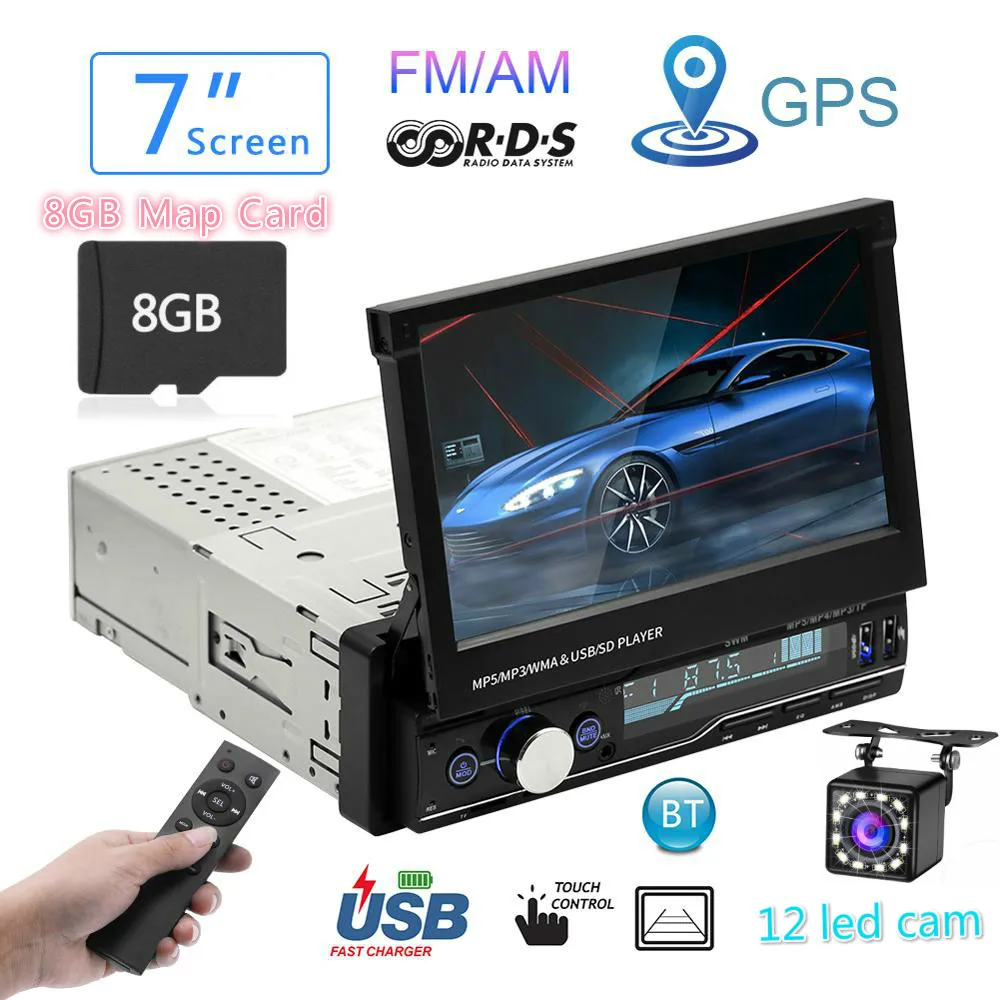 gps-map-12ledcam Автомагнитола Mp5 Плеер MP3 Авторадио Bluetooth RDS " 1 Din gps аудио стерео Авто складной экран FM/AM Зеркало Ссылка - Цвет: gps-map-12ledcam