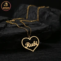 akizoom custom name love heart necklace one hole gold color nameplate pendant for women charm chain jewelry customized gift