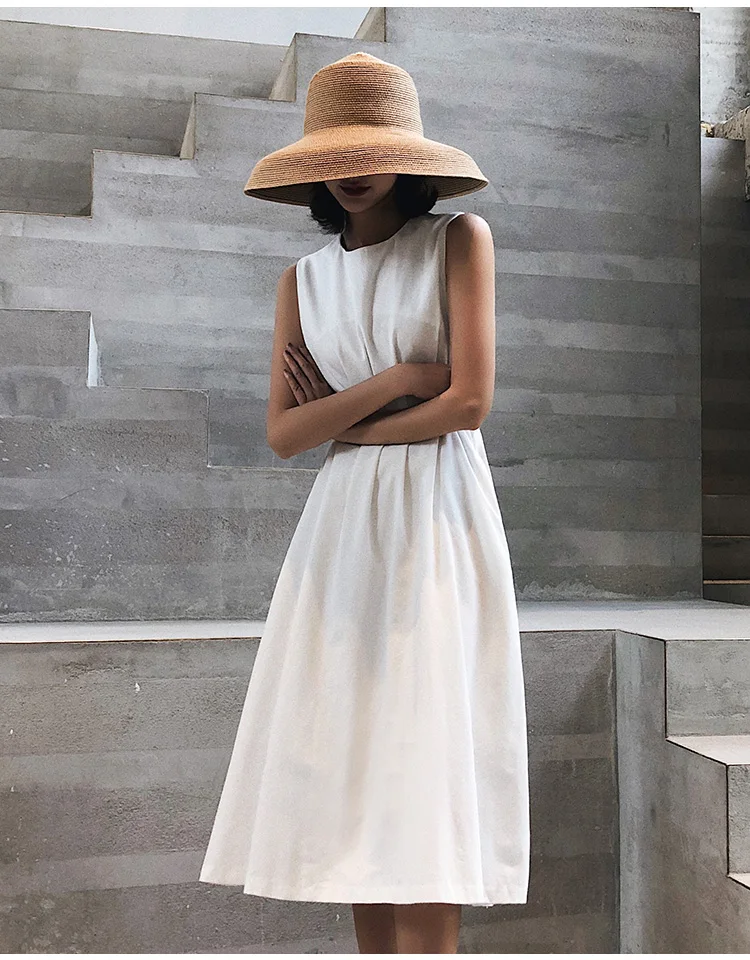 

2021 Summer Women Solid White Black Fashion Elegant Casual Party Dress O neck Sleeveless Tank Sundress Female Vestido