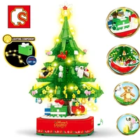 sembo santa claus elk christmas tree wreath reindeer house with lighting music box model sets building blocks toys children gift
