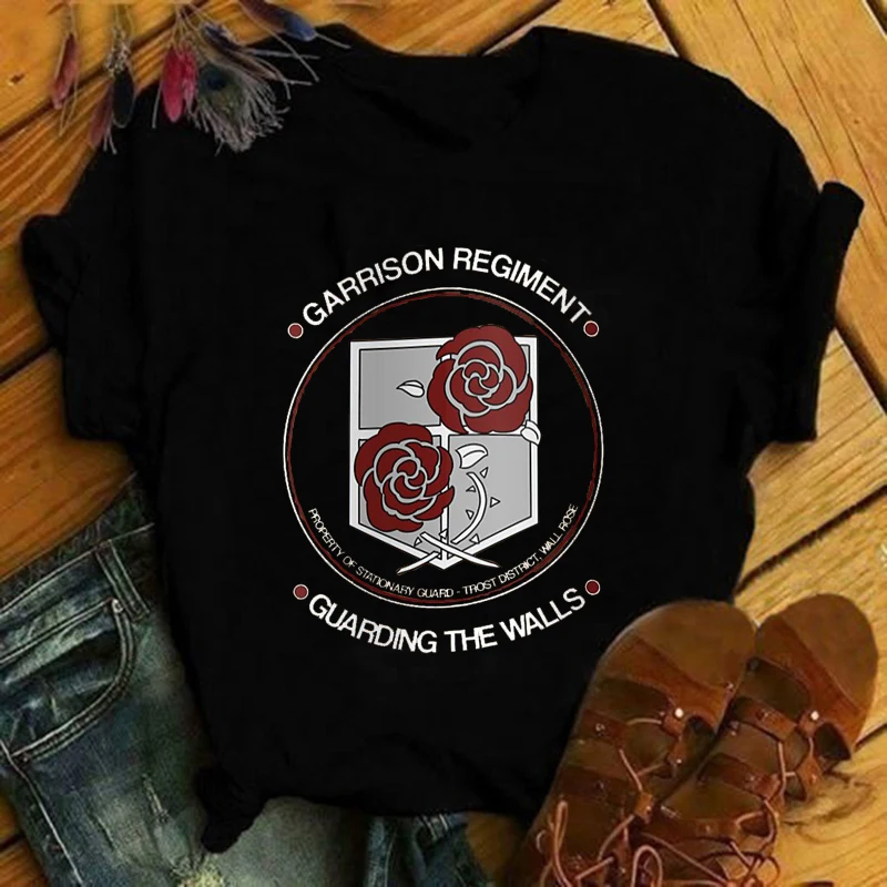 

Футболки Graphic в стиле Харадзюку, летние топы с изображением атаки на титанов, популярная футболка с изображением аниме, кавайная женская фут...