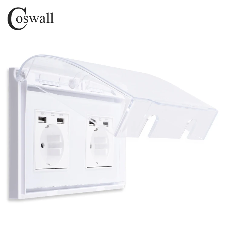 Coswall Waterproof Transparent Box For 172*86mm Size Wall Double Panel Sockets / 2 pieces 86*86mm Size Single Wall Socket