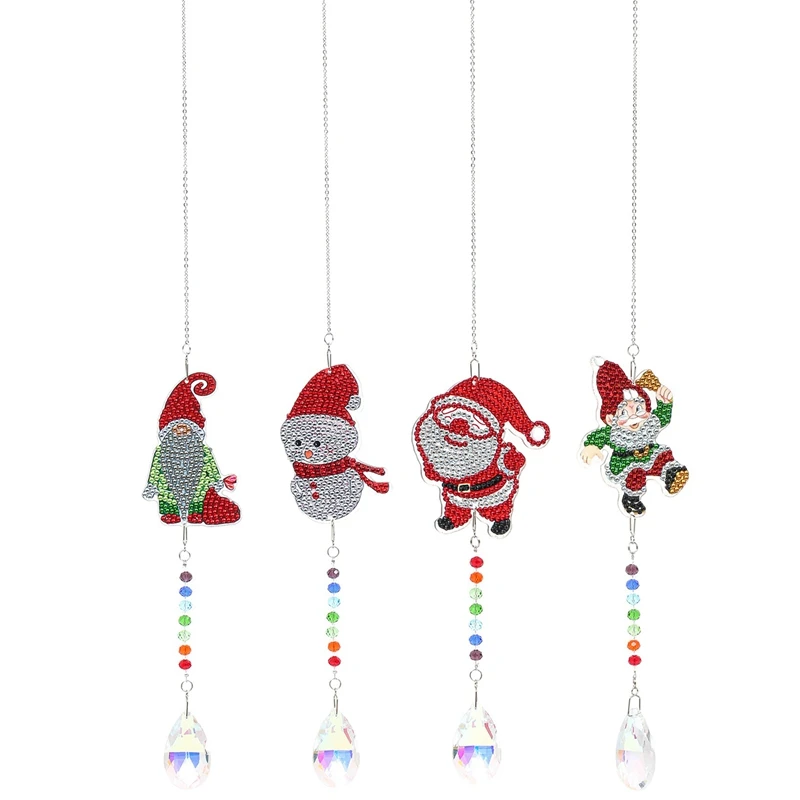 

Newest 4Pcs Diamond Painting Small Pendant Christmas Wind Chimes DIY Diamond Art Ornaments For Home Doors And Windows