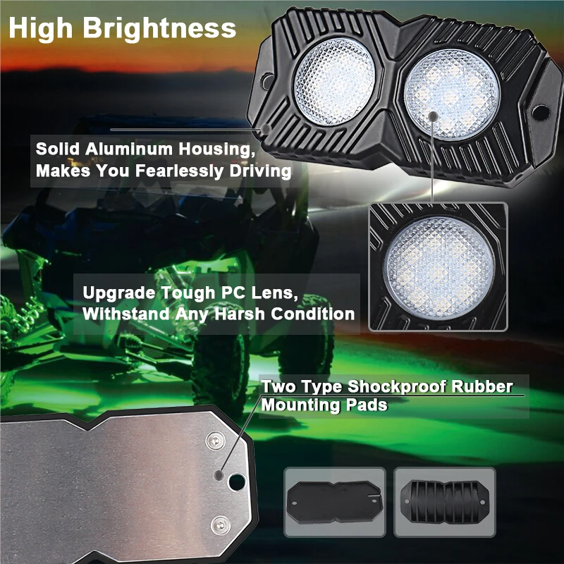 RGB LED Rock Light 6 Pods Lights Multimode APP Bluetooth Control Neon for ATV UTV 4x4 Boat Car Vehicle Underbody | Автомобили и