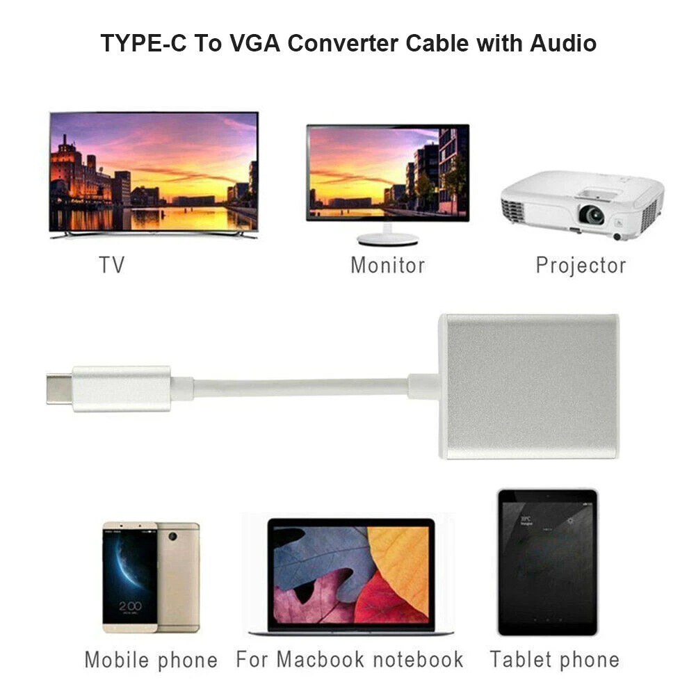 1080P Converter Cable Universal USB 3.1 TYPE-C to VGA Adapter for MC Notebooks New | Компьютеры и офис