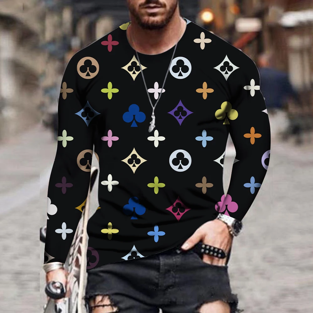

2021 Spring Autumn New Men's Classic Solid Color Printing Round Neck Long Sleeve Fashion Plus Size Men Clothing Retro Harajuku