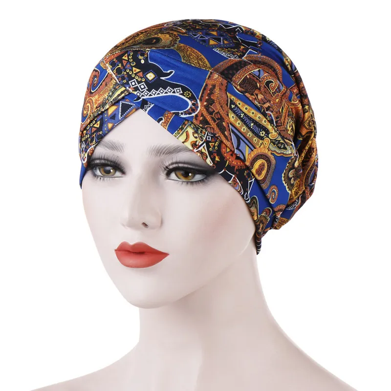 

Beanies Cap Bandanas Women's Elastic Cotton Sleep Turban Hat Cancer Chemo Beanies Cap Print Headwear Headwrap Hair Accessories