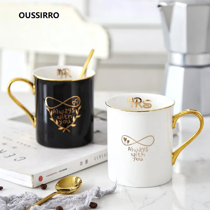 OUSSIRRO золото рукоятки керамика фарфор Кофе кружки Mr и Mrs Подарочная коробка Чай