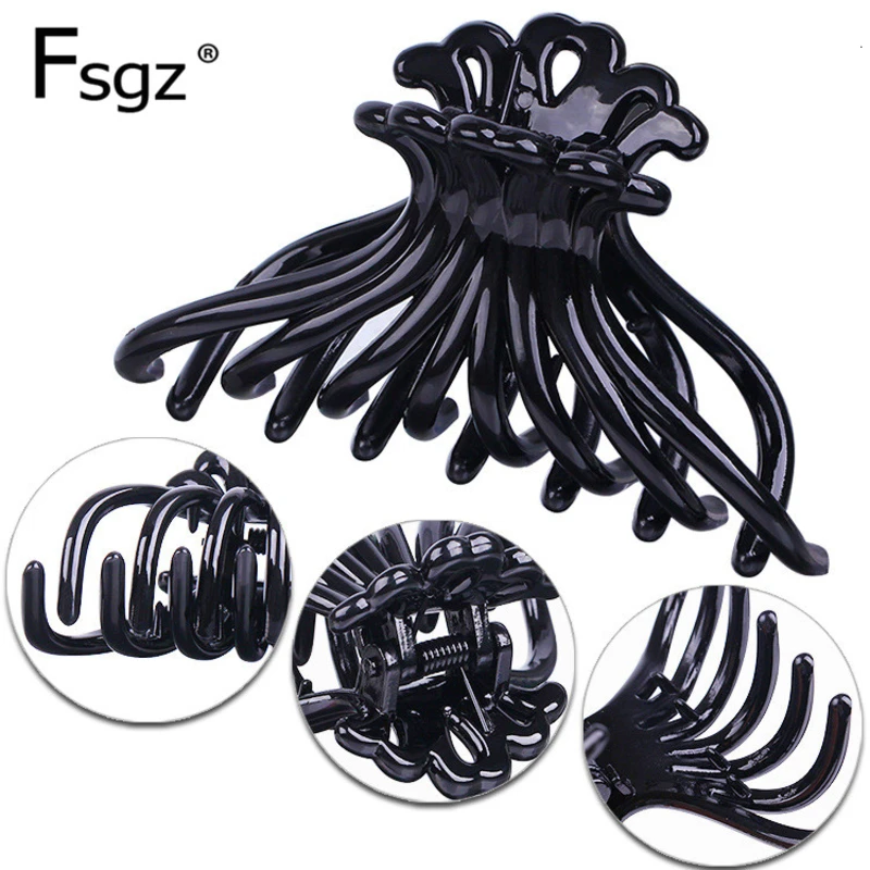 2 Pcs Plastic Hair Claw for Lady Pc Ponytail Holders Strong Bite Force Octopus Crab Jaw Clip Women Shower 8.5cm |