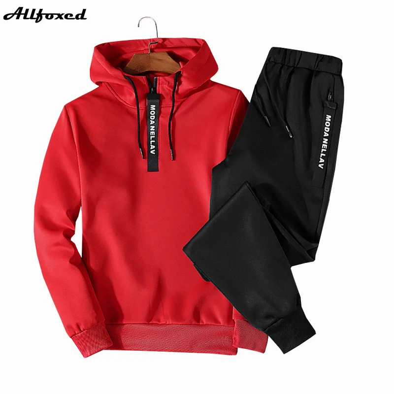 

Men Casual Hooded Sets Drawstring Outfit Sportswear New Men's Hoodies+Pants Suit Pullover Two Piece Set 2021 Hot Casual Clothing