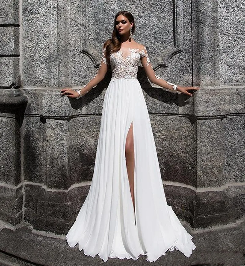 Новые пляжные богемные свадебные платья 2025 года кружевные сексуальные с высоким