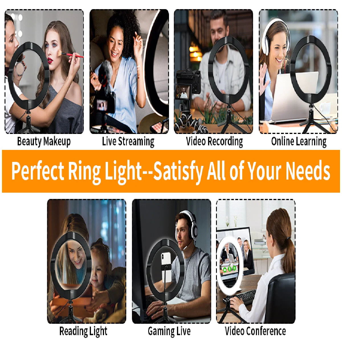 

Selfie Ring Light, 10 Ring Light with Tripod Stand & Cell Phone Holder for Live Stream, Makeup, Dimmable Desktop LED Circle Lig