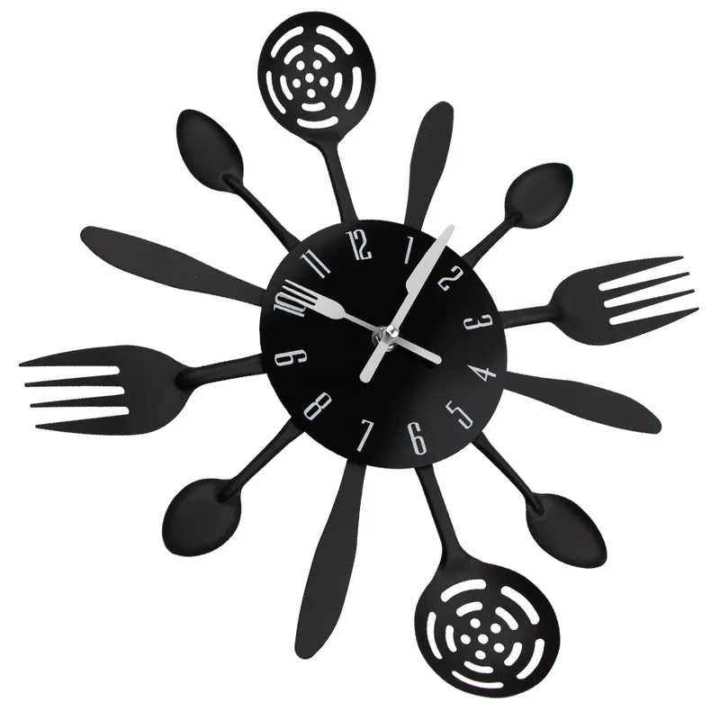 

New Cutlery Metal Kitchen Wall Clock Silent Modern Design Wall Clocks Kitchen Hanging Clock Home Decor Spoon Fork Wall Clock