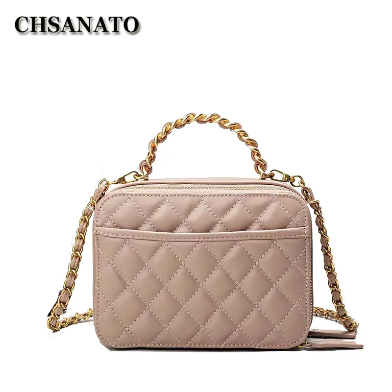 

CHSANATO Women's Luxury Cowhide Leather Clutch Bag Ladies Handbags Brand Women Messenger Bags Sac A Main Femme Famous Plaid Tote