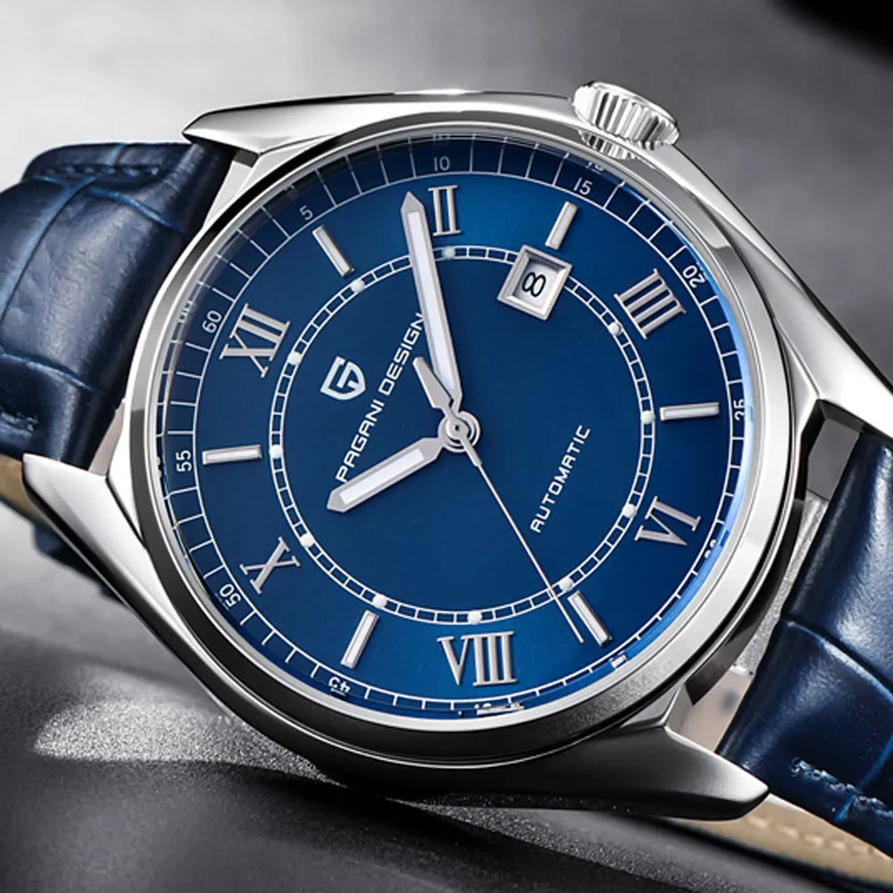 Часы Pagani мужские деловые с синим циферблатом и подсветкой 43 мм|Мужские