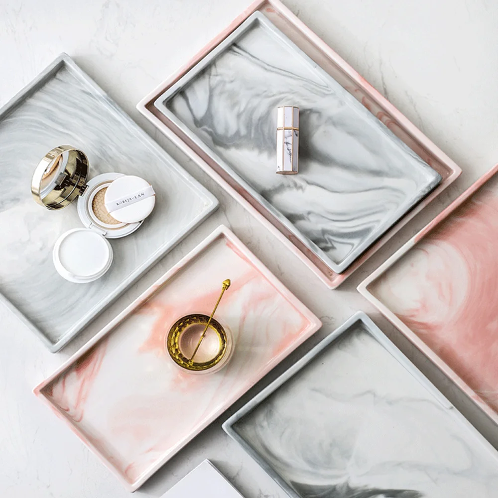 1 шт. скандинавские розовые Серые Мраморные керамические лотки для хранения