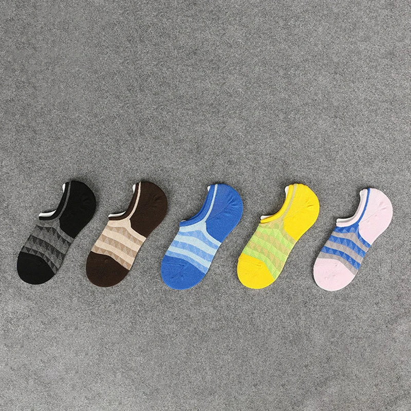 

1 pair japanese style man cotton spring 168 needle summer boat socks striped mesh breathable invisible sock silicone MKJ030