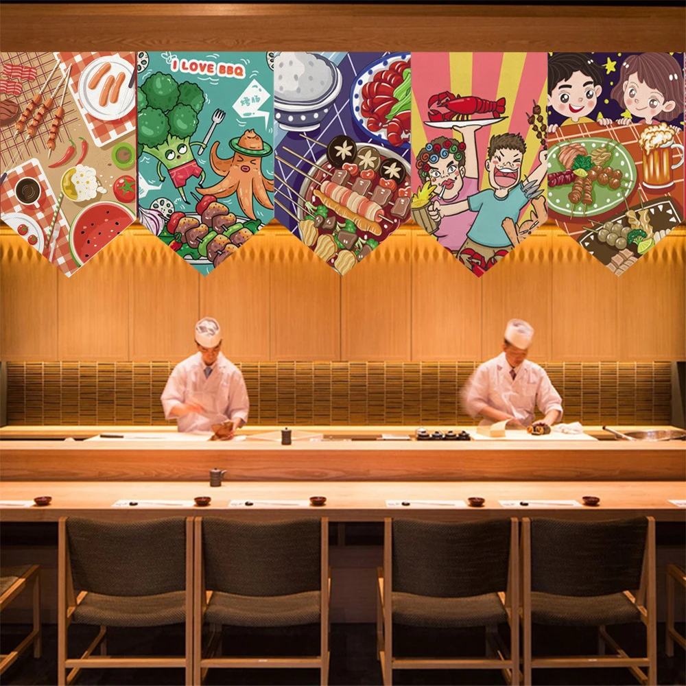 

Japanese Sushi Shop Restaurant Decorative Curtain Lovely Lucky Cartoon Kitchen Window Partition Short Hanging Curtains Custom