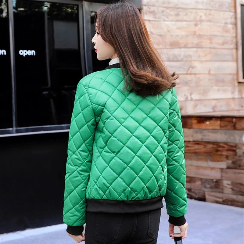 Autumn Jacket Women's Winter Parkas Lady Short Bomber Jackets Female Casual Down Padded Coats 2021 Rhombus Pattern Outerwear